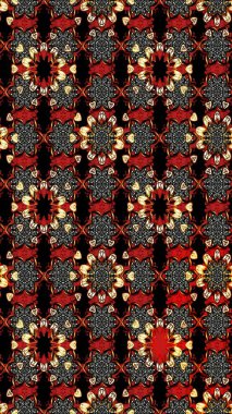 Raster Illustrasyon 'daki Çiçek Deseni' nin son moda çizimi. Renkli Yaz Temalı eskiz kalıbı. Siyah ve kırmızı renkte çiçekler. Düz Çiçek Elementleri Tasarımı.