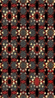 Raster çiçek izi. Klasik taslak çizimi. Çiçekli siyah ve kahverengi çizim deseni.