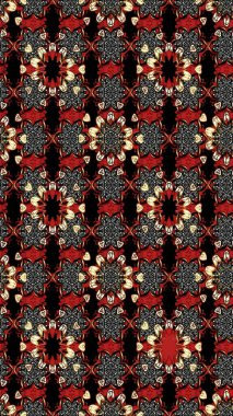 Siyah ve kırmızı renkte çiçekler. Raster illüstrasyonunda çiçek deseni çizimi.