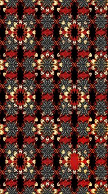 Düz Çiçek Elementleri Tasarımı. Raster illüstrasyonundaki çiçek desenli çizim. Siyah ve kırmızı renkte çiçekler. Renkli Bahar Teması çizim şablonu.