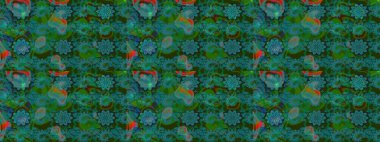 Çiçekli karalama şeklinde Raster çiçek deseni. Yumuşak, bahar çiçekli arka plan. Yeşil ve mavi renkte çiçekler.