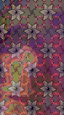 Kahverengi ve mor renklerde. 3D çiçekler, eskiz. Raster illüstrasyonu.