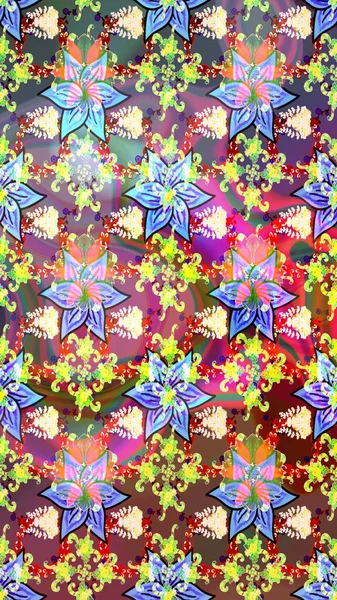 Çiçekli bahar çiçekleri. Moda baskıları için zarif bir şablon. Küçük çiçekte güzel bir desen. Küçük renkli çiçekler. Motley illüstrasyonu.