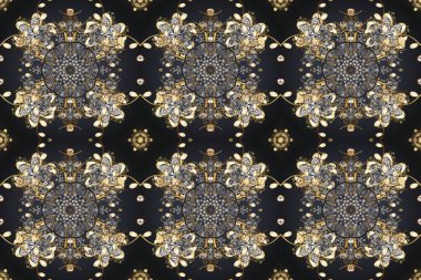 Geleneksel raster ve altın desen. Damask pürüzsüz süsü. Gri, kahverengi ve bej renkler üzerinde klasik oryantal desen.