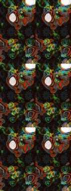 Düz Çiçek Elementleri Tasarımı. Raster Modaya uygun kumaş deseni. Renkli Bahar Teması eskiz kalıbı. Gri ve kahverengi renkli şirin çiçek deseni.