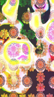 Tarafsız ve sarı renklerde Asya tekstili. Raster illüstrasyonu. Suluboya çiçekli çiçek deseni.