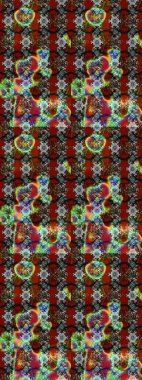 Parlak çiçekli kırmızı ve kahverengi renkler üzerine soyut çizim deseni. Çiçeksel elementlerle süslenmiş zarif raster dokusu. Küçük çiçekte şirin bir çiçek deseni var..