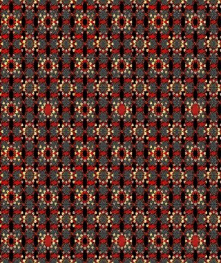 Ağaç dallı bahar çiçekleri, siyah ve kırmızı renkler ve çiçek silueti. Raster deseni.