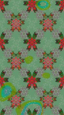 Düz Çiçek Elementleri Tasarımı. Raster illüstrasyonu. Güzel kumaş deseni. Çiçek desenli çizim. Renkli Bahar Teması eskiz kalıbı. Asya tekstil tarzında.