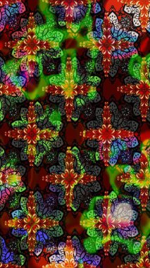 Moda baskıları için zarif bir şablon. Modern çiçek arkaplanı. Halk tarzı. Parlak renkli çiçekleri ve siyah yaprakları olan harika bir çiçek deseni..