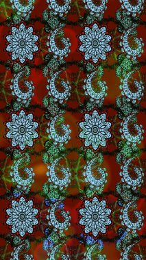 Raster illüstrasyonu. Tropik çiçek desenleri. Mavi ve kahverengi renkte çiçekler.