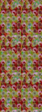 Gentle, tender floral background. Raster floral pattern in doodle style with flowers. Flowers on green and red colors.