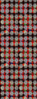 Raster deseni. Raster illüstrasyonu. Patlayan çiçekler soyut olarak yerleştirilmiş. Yumuşak, bahar çiçekleri siyah ve nötr renklerde.