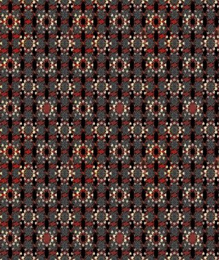 Çiçek desenli çizim. Raster illüstrasyonu. Siyah ve kahverengi renkli Asya tekstili.