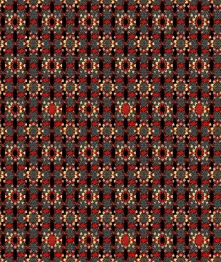 Raster illüstrasyonundaki çiçek desenli çizim. Siyah ve kırmızı renkte çiçekler.