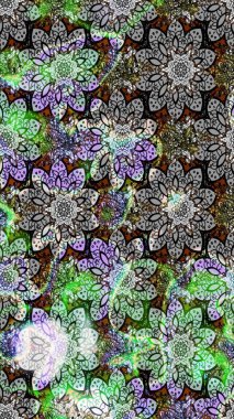 Raster düz çiçek çizim deseni. Hediye ambalaj kağıdı, tebrik kartları, posterler ve pankart tasarımı. Gri ve nötr renkte çiçekler.