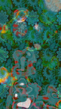 Çiçekler suluboya tarzında mavi ve yeşil renklerde. Mavi ve yeşil renkte çiçekler olan çiçek deseni çiz.