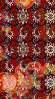 Çiçeksel çizim kalıbının yansıması. Vadinin çiçekleri kırmızı ve kahverengi renklerde.