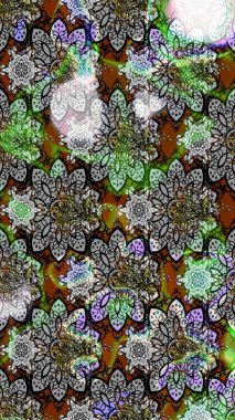 Flowers on gray and brown colors. Flat Flower Elements Design. Sketch Floral Pattern in Raster illustration. Colour Summer Theme sketch pattern Background.