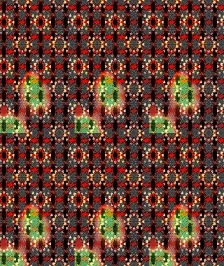 Raster çiçek desenleri çiziyor. Vadinin çiçekleri siyah ve kırmızı renklerde.