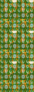 Yeşil ve kahverengi renklerde. Raster illüstrasyonu. Çiçek buketleriyle klasik tarzda eskiz deseni.