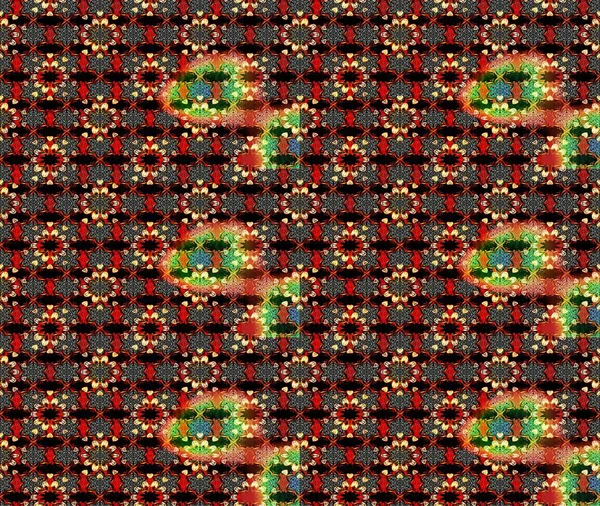 Siyah ve kırmızı renkte güzel çiçekler, suluboya desenli, duvar kağıdı, kart ya da kumaş için fayanslı eskizler. Raster..