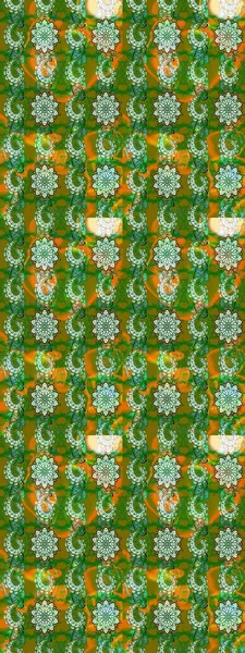 Yeşil ve kahverengi renklerde. Raster illüstrasyonu. Çiçek buketleriyle klasik tarzda eskiz deseni.