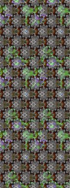 Arkaplan dokusu, duvar kağıdı, gri ve siyah renkli çiçek teması. Kabile sanatı boho baskısı, klasik çiçek arkaplanı. Soyut etnik raster çizim kalıbı.