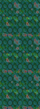 Raster çiçek desenleri çiziyor. Vadinin çiçekleri mavi ve yeşil renklerde.