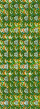 Yeşil ve kahverengi renklerde. Raster illüstrasyonundaki çiçek desenli çizim. Raster illüstrasyonu. Güzel kumaş deseni.