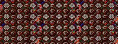 Renkli Bahar Teması eskiz kalıbı. Siyah ve kahverengi renkli şirin çiçek desenleri. Düz Çiçek Elementleri Tasarımı. Raster Modaya uygun kumaş deseni.