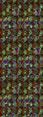 Abstract sketch raster pattern with hand drawn floral elements. Silk scarf with blooming flowers. Retro textile design collection. 1950s-1960s motifs. Green and red on green and red.