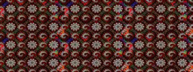 Renkli Bahar Teması eskiz kalıbı. Siyah ve kahverengi renkli şirin çiçek desenleri. Düz Çiçek Elementleri Tasarımı. Raster Modaya uygun kumaş deseni.