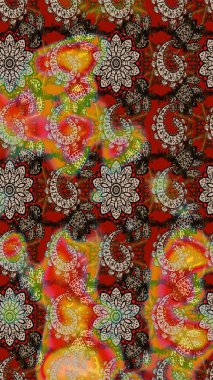 Güzel kumaş deseni. Raster Illustrasyon 'daki Çiçek Deseni' nin son moda çizimi. Düz Çiçek Elementleri Tasarımı. Renkli Yaz Teması çizim şablonu.