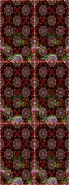 Raster illüstrasyonu. Kusursuz çiçek deseni. Siyah ve kahverengi renkli Asya tekstili.