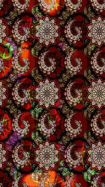 Siyah ve kırmızı renkte çiçekler. Raster illüstrasyonu. Çiçek süslemeli çizim deseni.