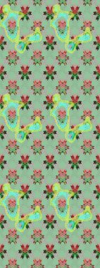 In asian textile style. Flat Flower Elements Design. Raster illustration. Seamless flowers pattern. Flowers on neutral and gray colors. Colour Spring Theme seamless pattern Background.