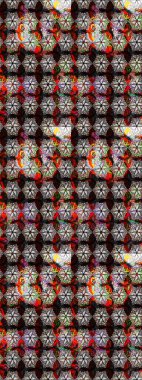 Raster illüstrasyonu. Şirin çiçekli eskiz deseni ve siyah ve kahverengi renkli yapraklar, suluboya çiçek deseni, duvar kağıdı, kart veya kumaş için fayanslı.