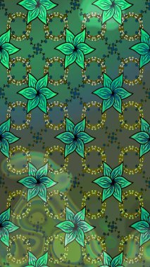 Düz Çiçek Elementleri Tasarımı. Sevimli çiçek raster deseni. Yeşil ve mavi renkte çiçekler. Renkli Bahar Teması çizim şablonu.