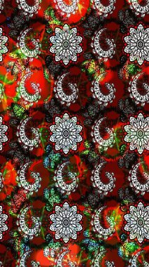 Kırmızı ve siyah renklerde. Taslak dekoratif arka plan, çiçek mandala. Çiçek. Raster illüstrasyonu.