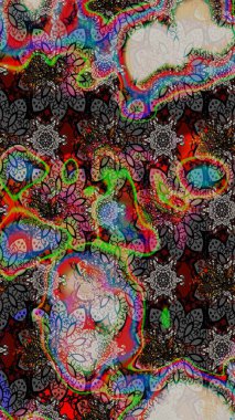 Raster illustration. Raster floral pattern in doodle style with flowers and leaves. Gentle, spring floral on gray and black colors.