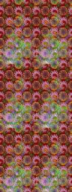 Renkli Bahar Teması eskiz kalıbı. Çiçekler kırmızı ve yeşil renklerde. Düz Çiçek Elementleri Tasarımı. Raster illüstrasyonunda çiçek deseni çizimi.