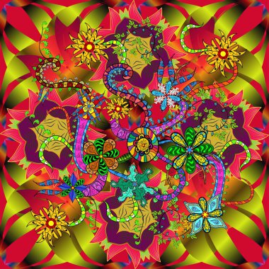 Yaz çiçek arka plan çiçekler ile. Vektör şirin küçük çiçek desende. Küçük renkli çiçekler. Şık moda için şablon yazdırır. Rengarenk illüstrasyon. Sorunsuz