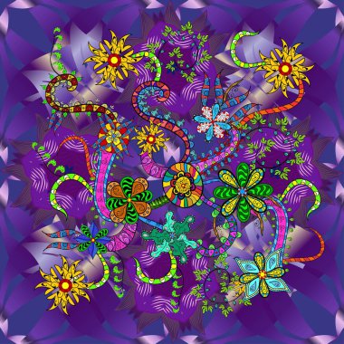 Yaz çiçek arka plan çiçekler ile. Vektör şirin küçük çiçek desende. Küçük renkli çiçekler. Şık moda için şablon yazdırır. Rengarenk illüstrasyon. Sorunsuz