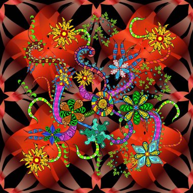 Yaz çiçek arka plan çiçekler ile. Vektör şirin küçük çiçek desende. Küçük renkli çiçekler. Şık moda için şablon yazdırır. Rengarenk illüstrasyon. Sorunsuz