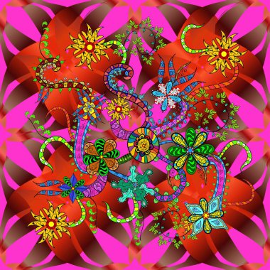 Yaz çiçek arka plan çiçekler ile. Vektör şirin küçük çiçek desende. Küçük renkli çiçekler. Şık moda için şablon yazdırır. Rengarenk illüstrasyon. Sorunsuz