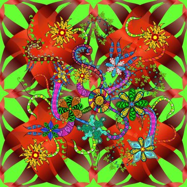 Yaz çiçek arka plan çiçekler ile. Vektör şirin küçük çiçek desende. Küçük renkli çiçekler. Şık moda için şablon yazdırır. Rengarenk illüstrasyon. Sorunsuz