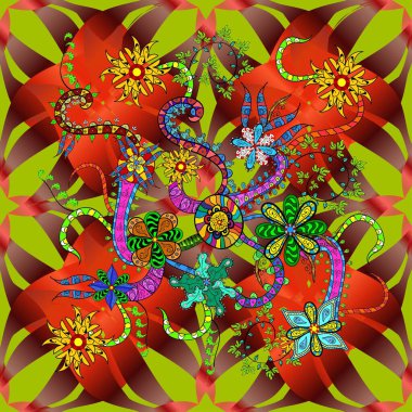 Yaz çiçek arka plan çiçekler ile. Vektör şirin küçük çiçek desende. Küçük renkli çiçekler. Şık moda için şablon yazdırır. Rengarenk illüstrasyon. Sorunsuz