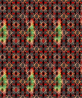 Siyah ve kırmızı renkte etnik çiçeklerle süslenmiş zarif bir eskiz şekli. Raster Çiçek İllüstrasyon Şirin Tekstil.