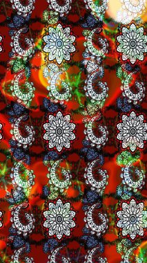 Kırmızı ve kahverengi renkli bitkilerden oluşan parlak çiçekli çizim deseni.